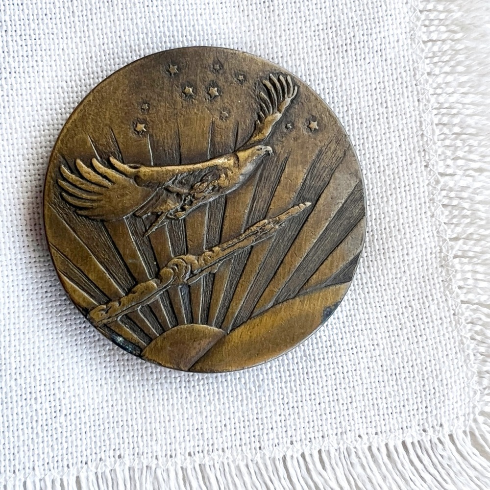 VINTAGE Eagle Sun Stars Brass Unisex Belt Buckle Charles Lindbergh Aviation USA